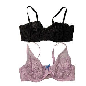 Victoria's Secret 38D Lace Bras Set Of 2 Black & Pink With Underwire Support